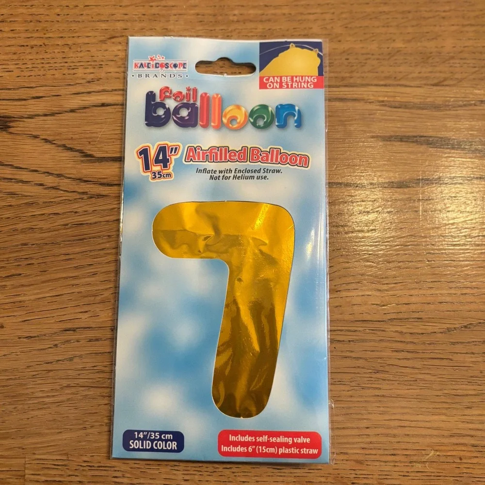 Kaleidoscope Brands 14 Inch Gold Number 7 Foil Balloon‎ Airfilled Self Sealing